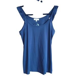 Another Love Black Tank Top Size L Stretch Knit Ruffle Strap NWT Spring Summer